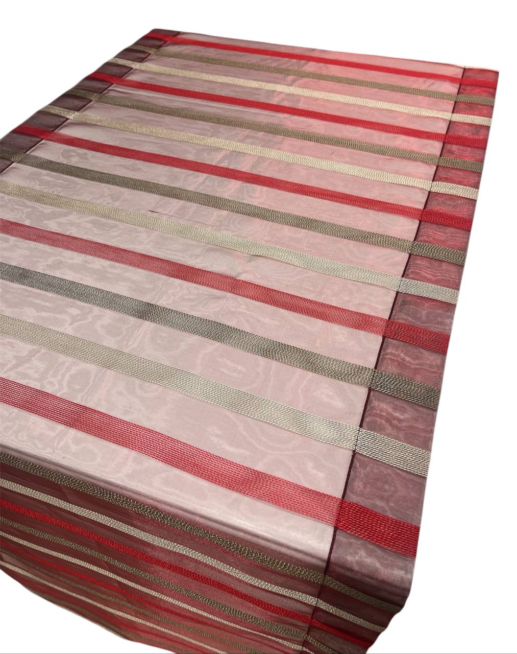Coppia tendine a vetro a righe in organza bordeaux