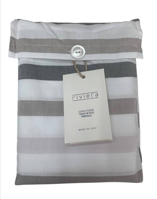 Coppia federe tinto in filo percalle 50x80cm Olaf Stripe - Riviera