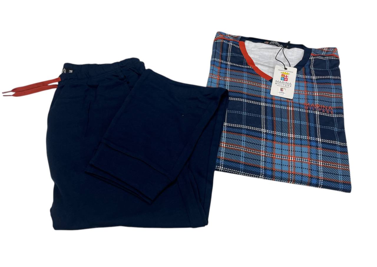 Pigiama uomo in caldo cotone quadri - Marina Militare