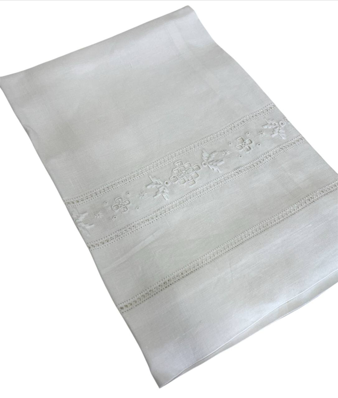 Coppia asciugamani (1+1) in lino Punto Antico Fiore