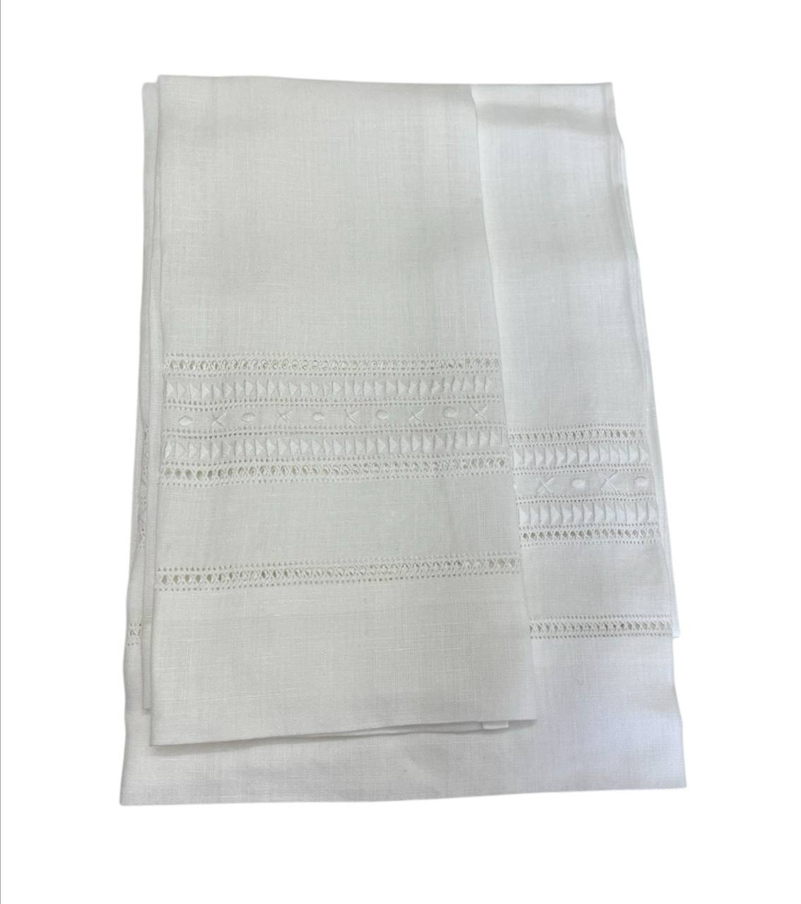 Coppia asciugamani (1+1) in lino Punto antico Triangoli