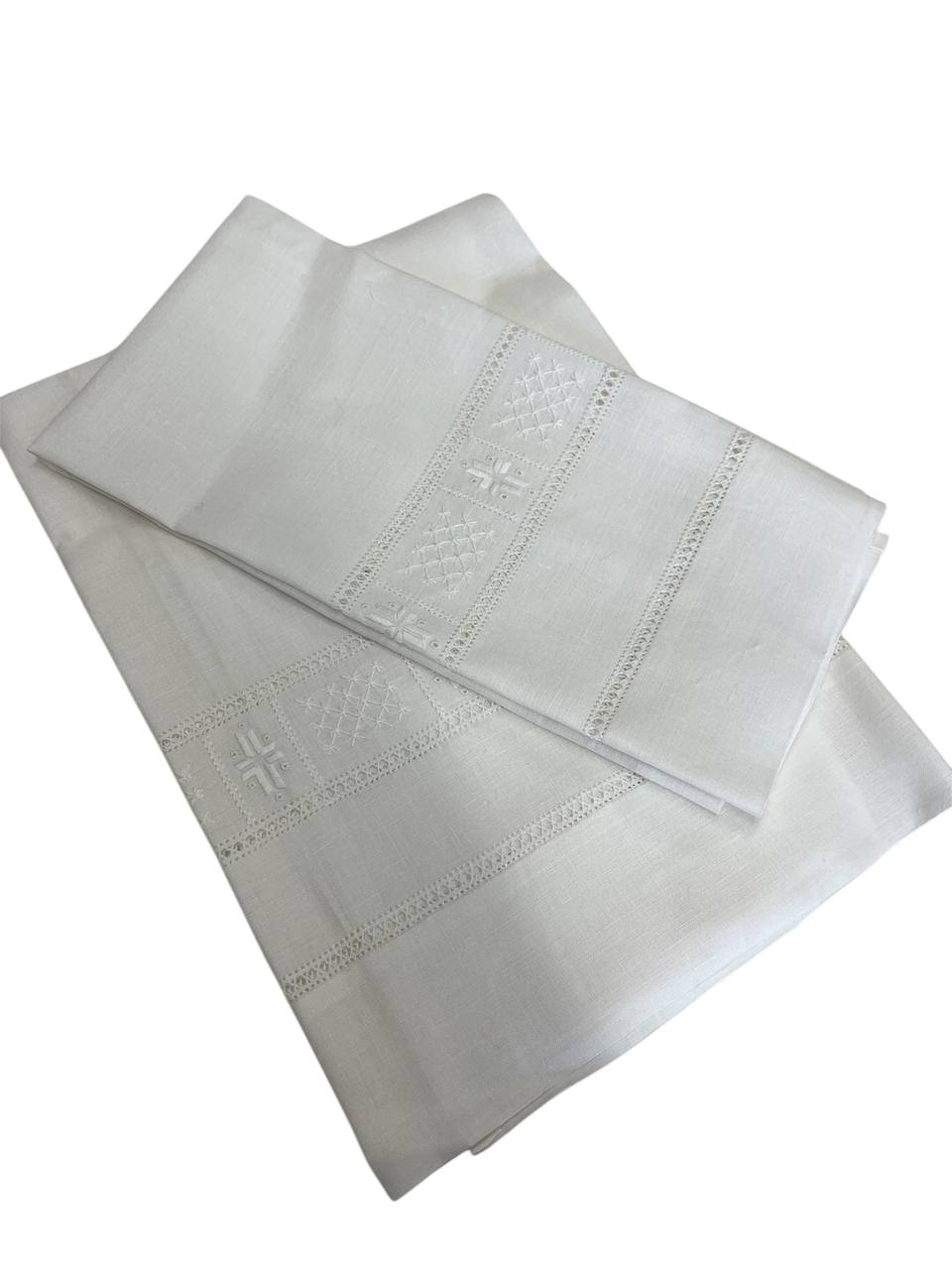 Coppia asciugamani (1+1) in lino Punto antico Stellina