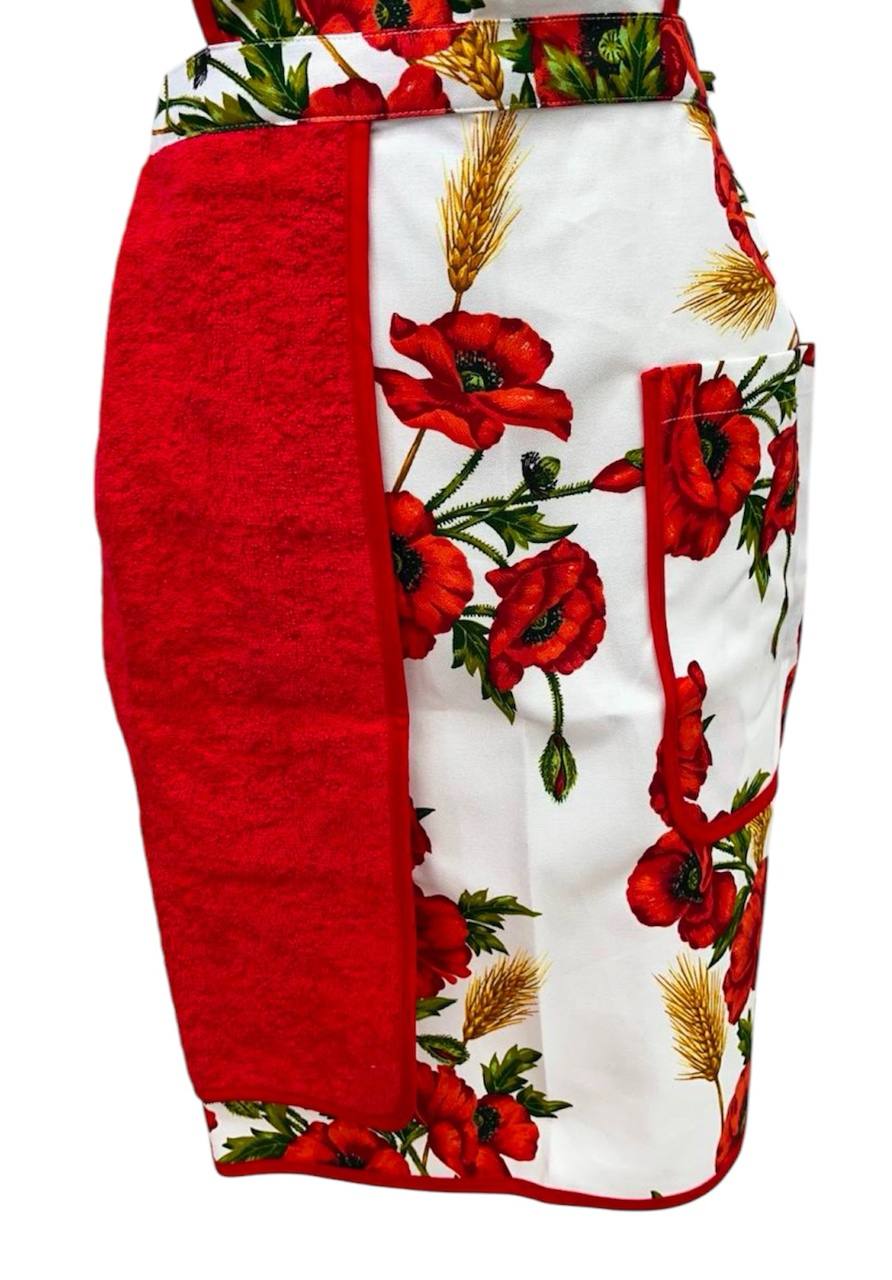 Grembiule da cucina con asciughino in spugna Papaveri - Bottaro