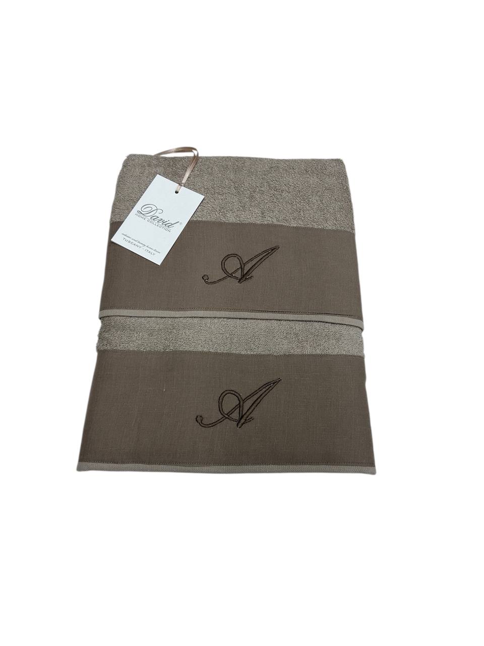 Set asciugamani 1+1 con iniziale ricamata Tortora - David Home