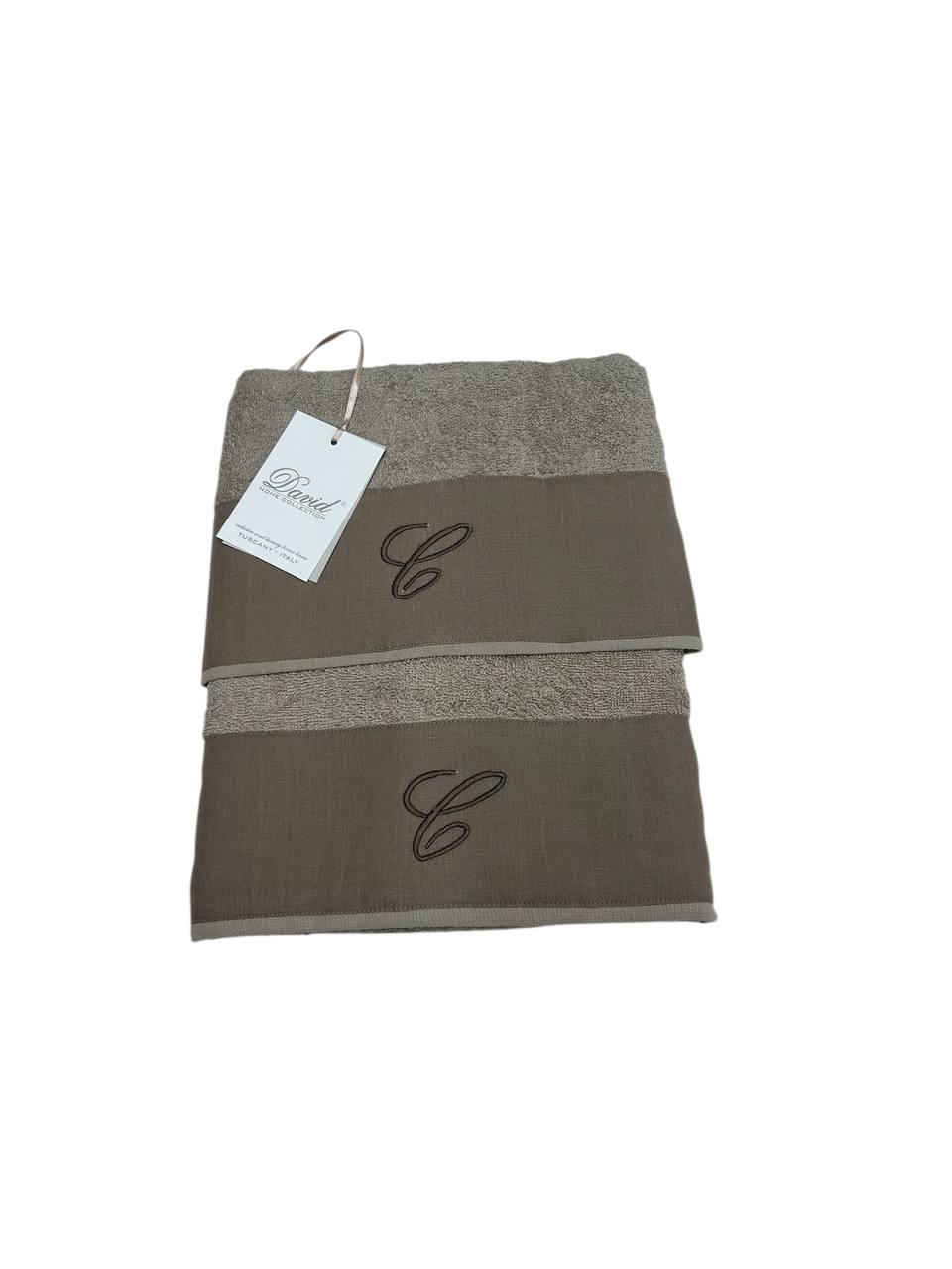 Set asciugamani 1+1 con iniziale ricamata Tortora - David Home