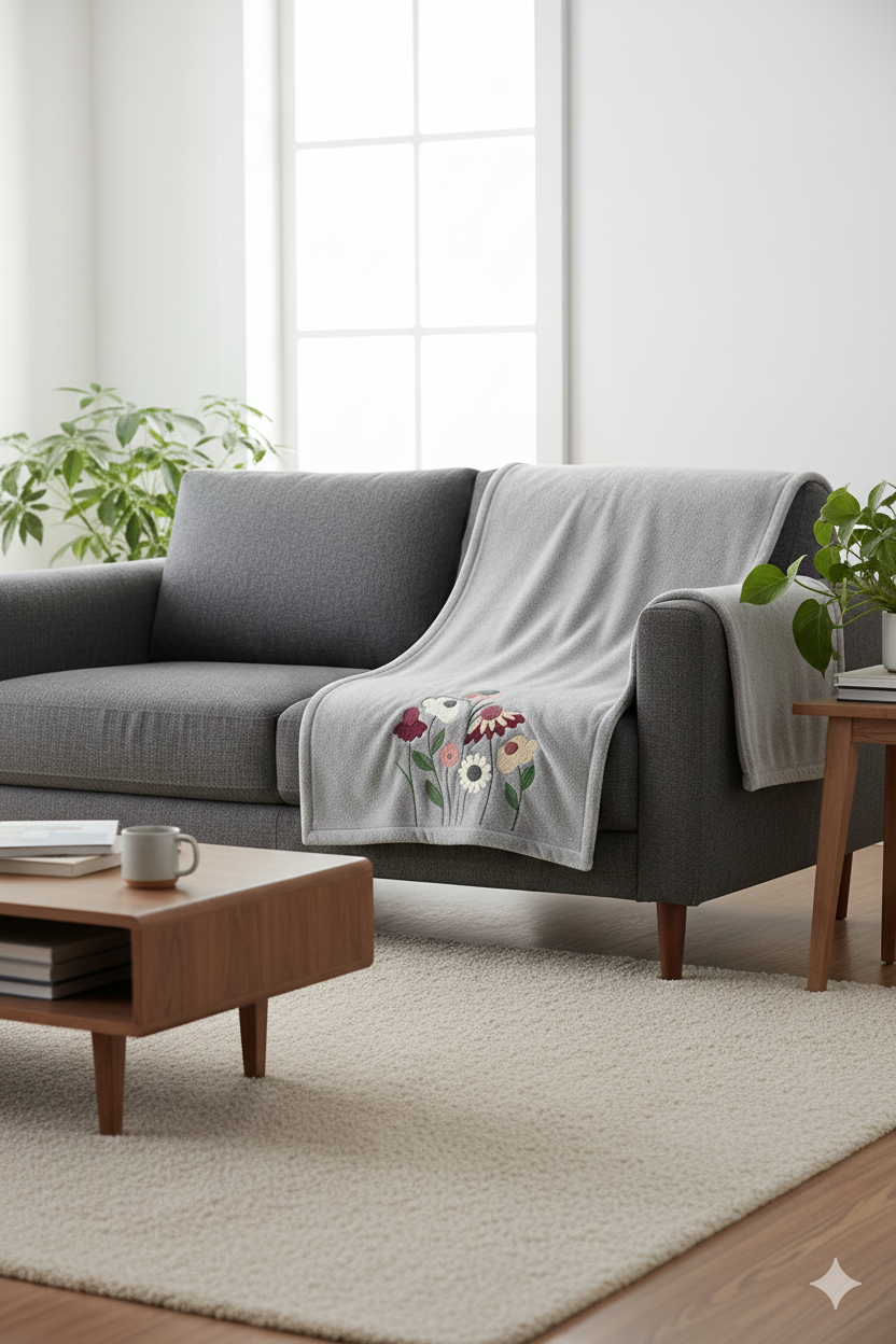 Coperta plaid in pile 160x180cm fiori grigio - Maryplaid