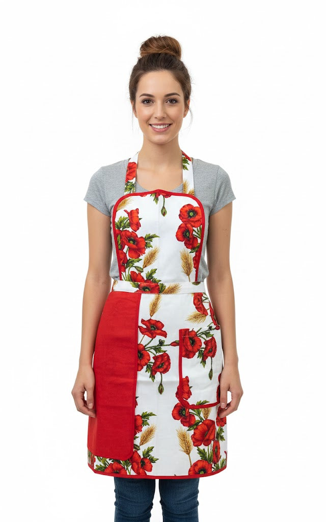 Grembiule da cucina con asciughino in spugna Papaveri - Bottaro