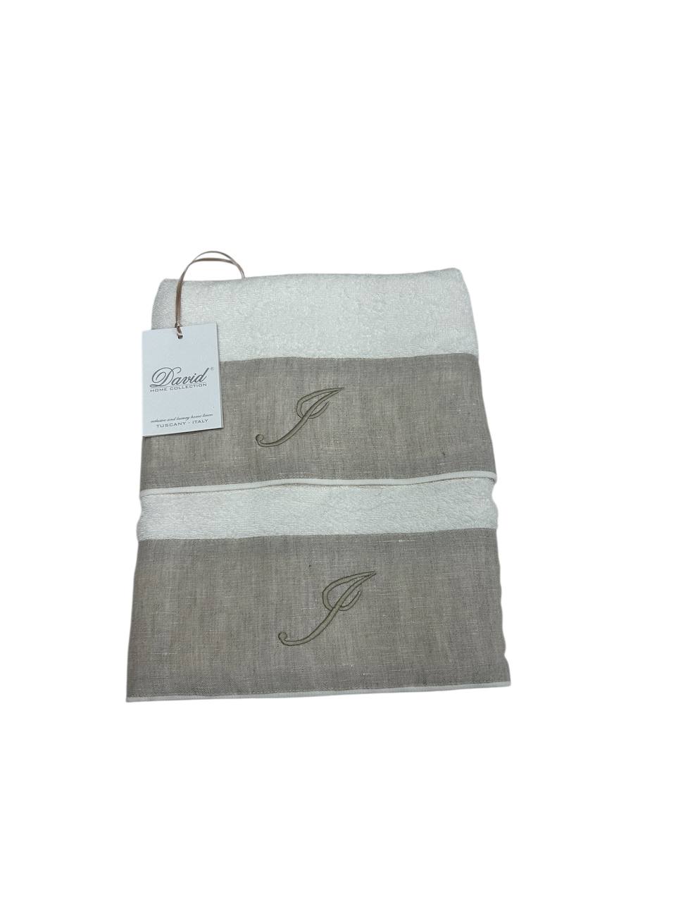 Set asciugamani 1+1 con iniziale ricamata Avorio - David Home