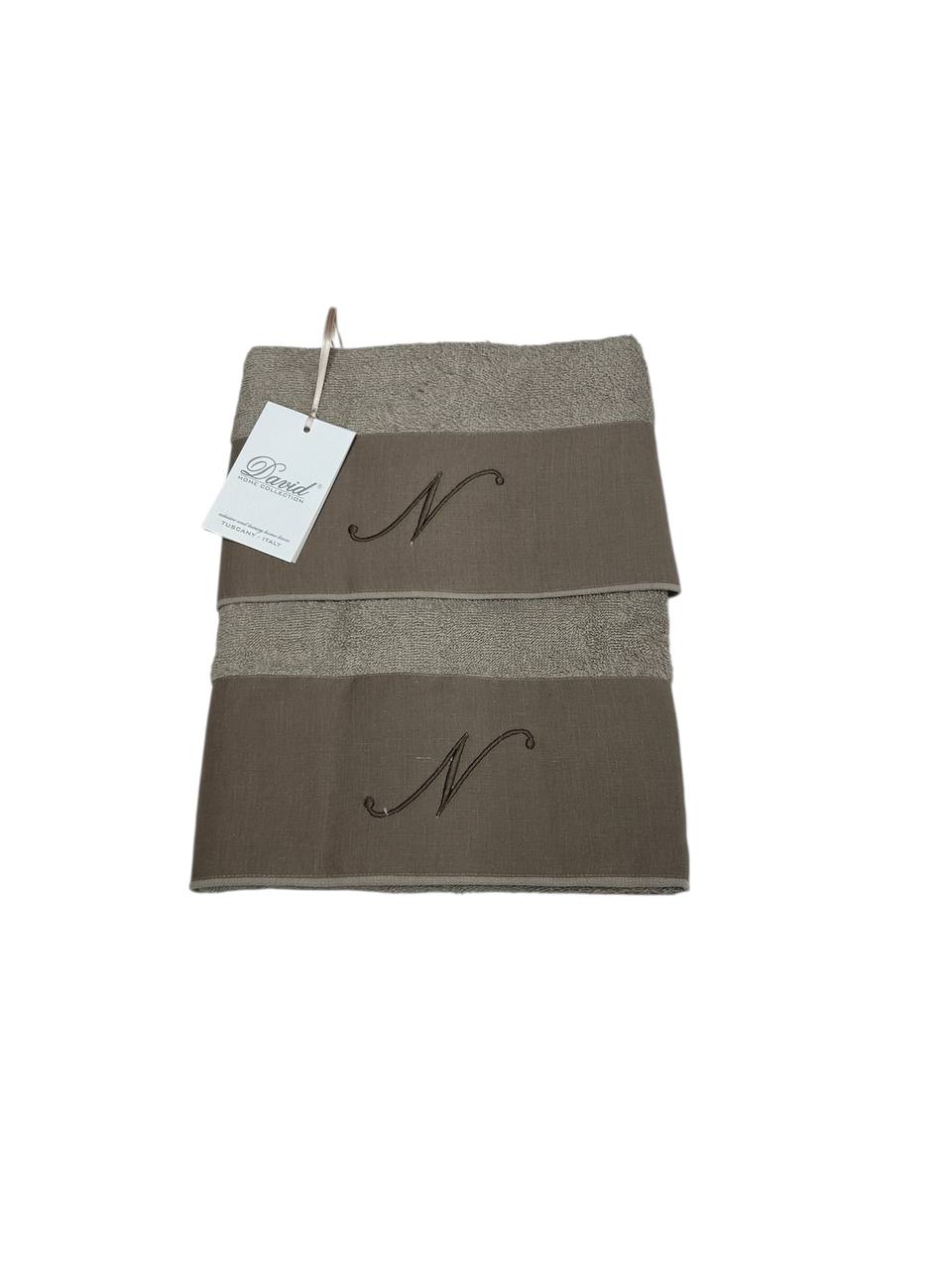 Set asciugamani 1+1 con iniziale ricamata Tortora - David Home