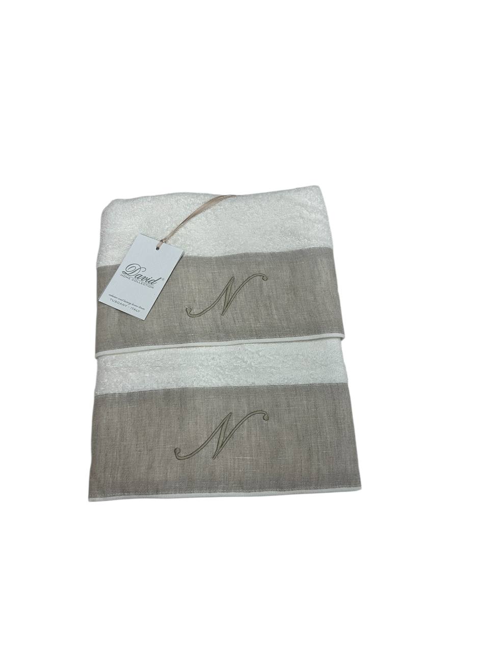 Set asciugamani 1+1 con iniziale ricamata Avorio - David Home