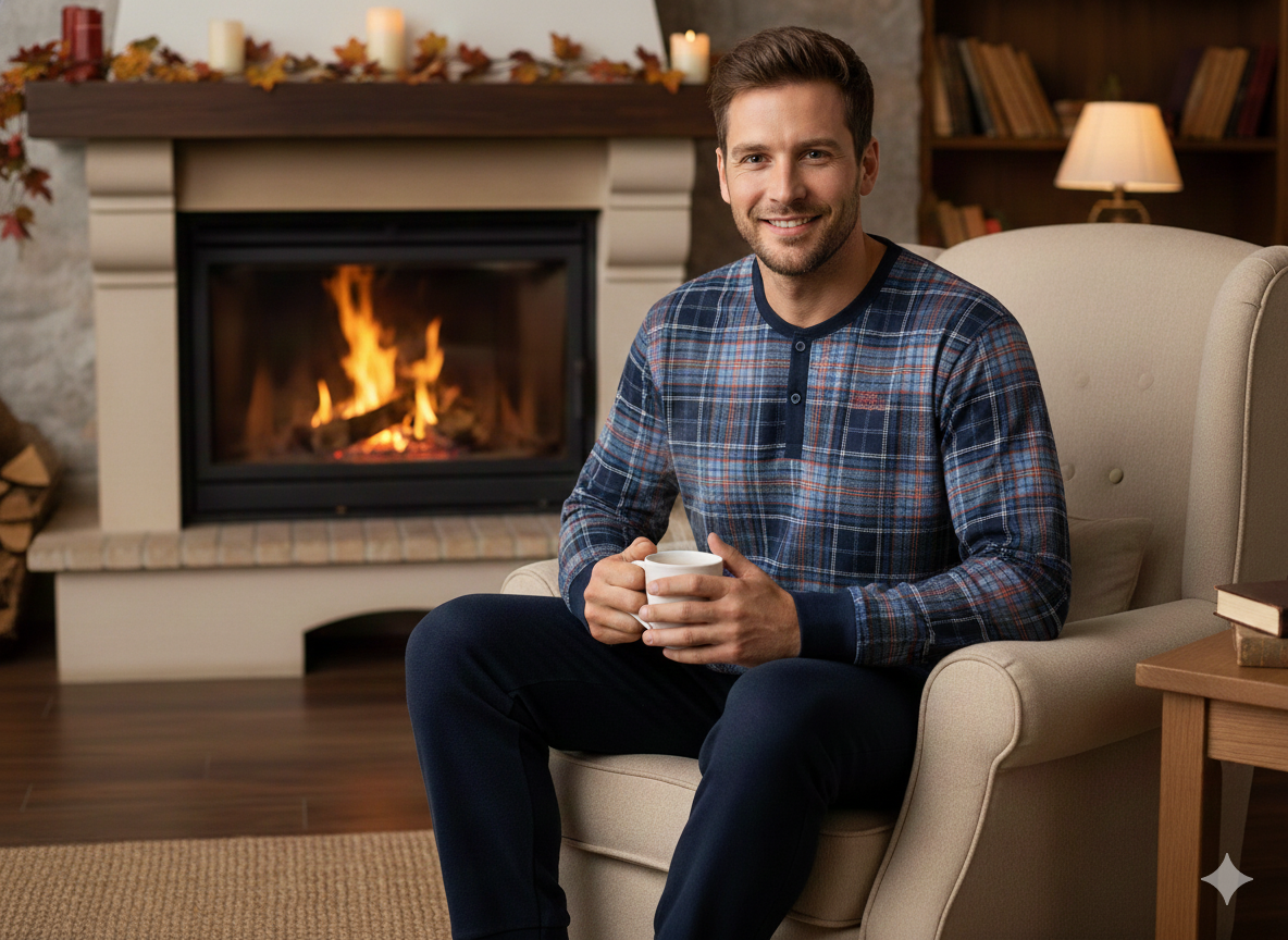 Pigiama uomo in caldo cotone quadri - Marina Militare