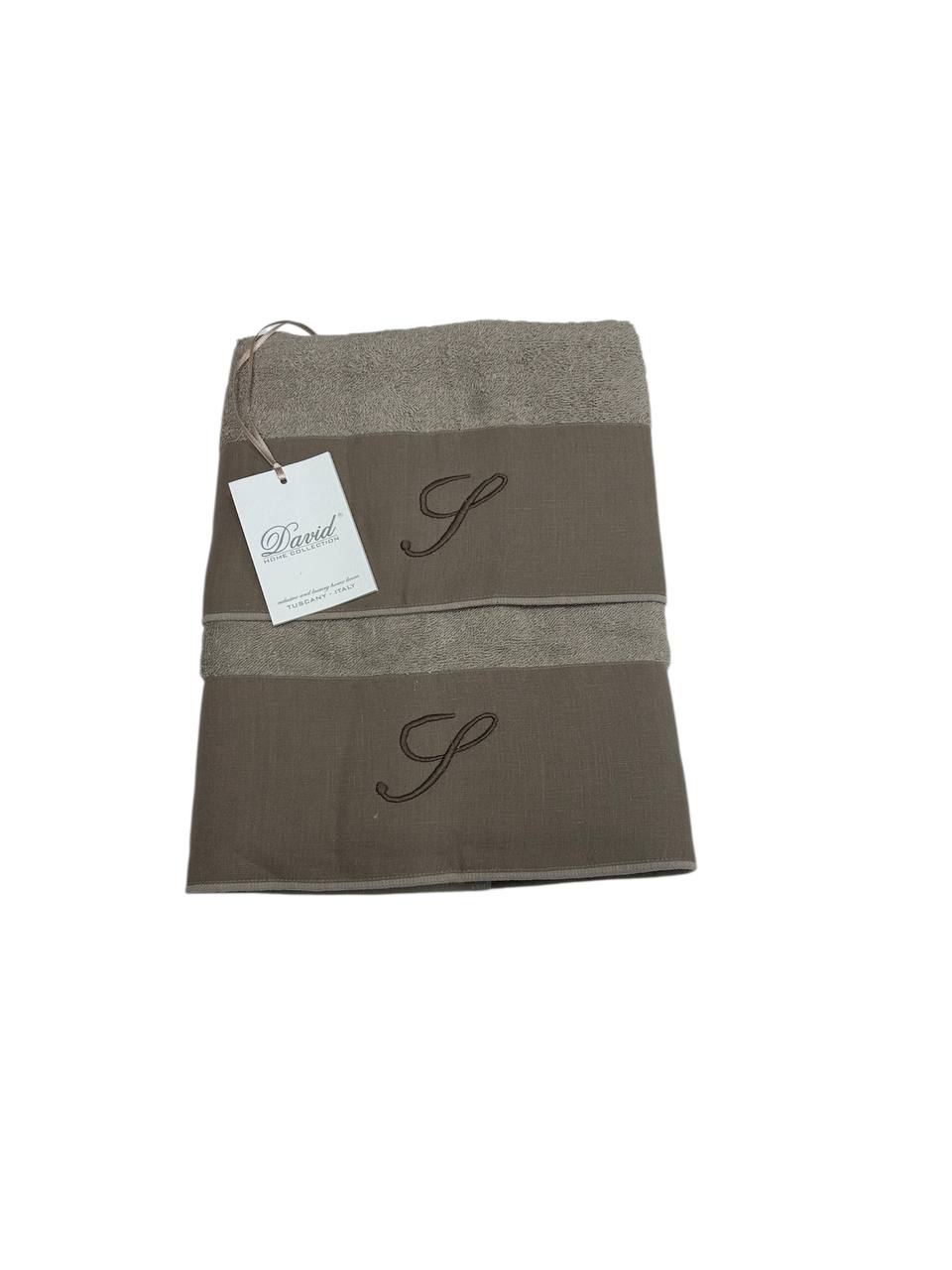 Set asciugamani 1+1 con iniziale ricamata Tortora - David Home