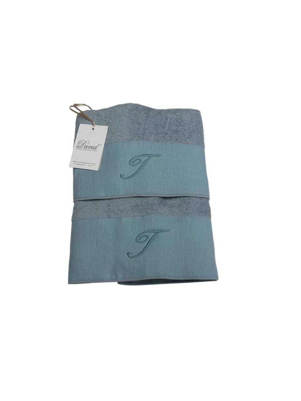 Set asciugamani 1+1 con iniziale ricamata Azzurro - David Home