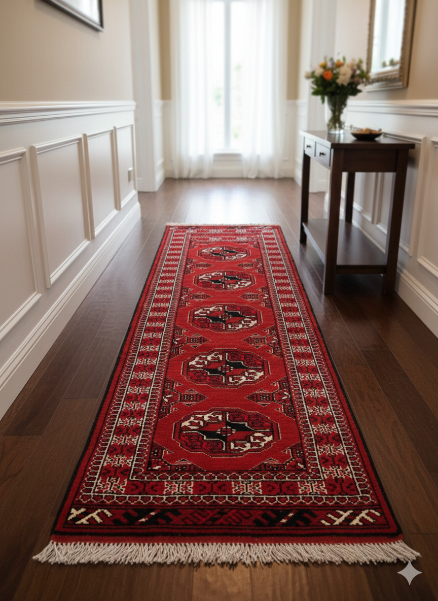 Tappeto orientale persiano Turkman annodato a mano 178x60 cm