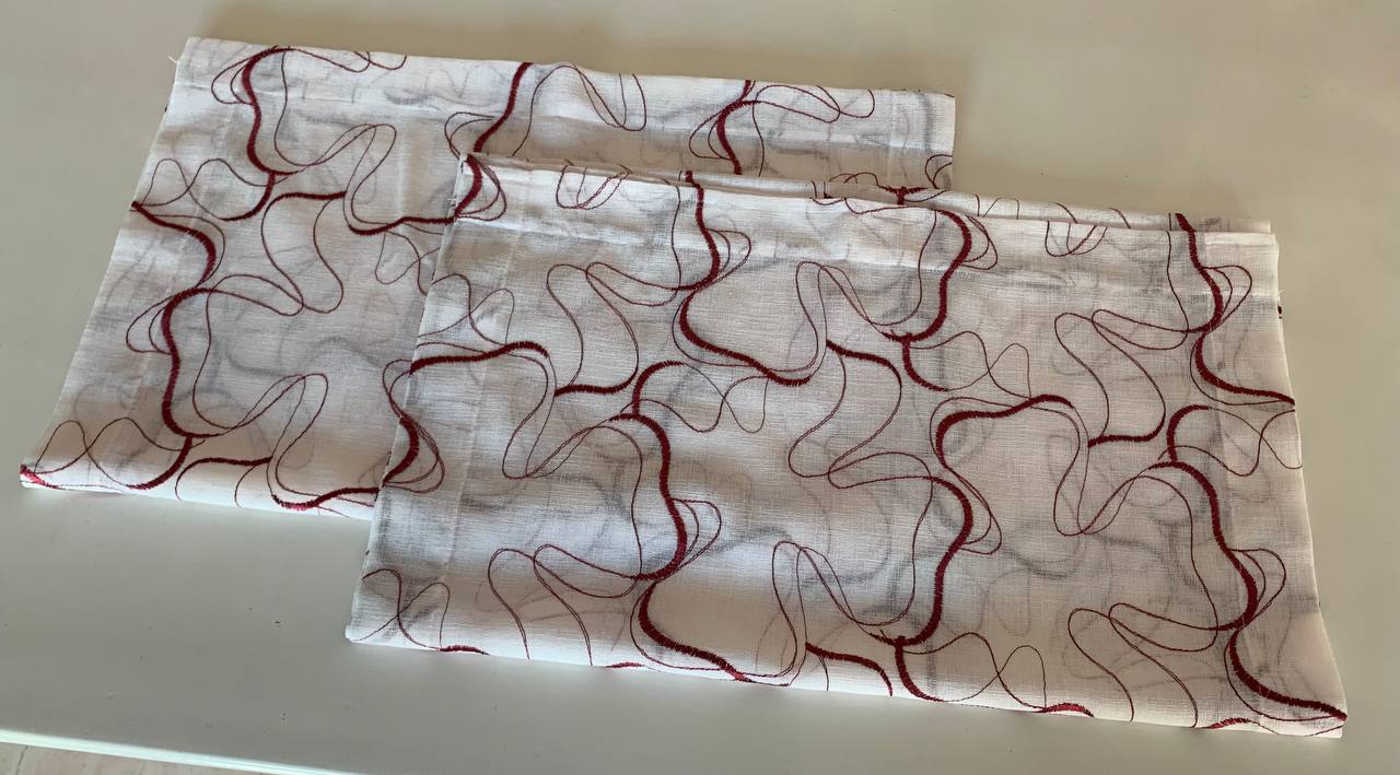 Coppia tendine a vetro 60x150cm bianco/rosso