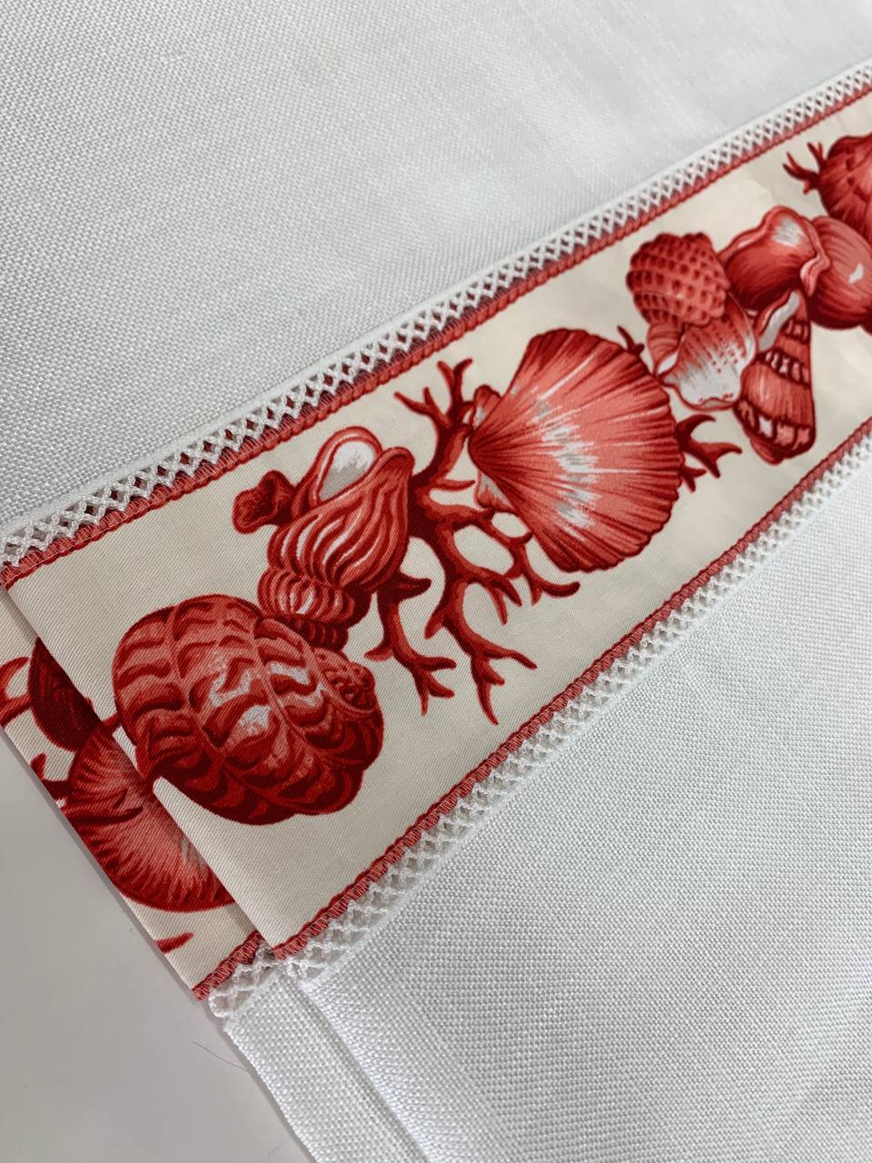 Coppia tendine modello conchiglie bianco corallo 60x170cm