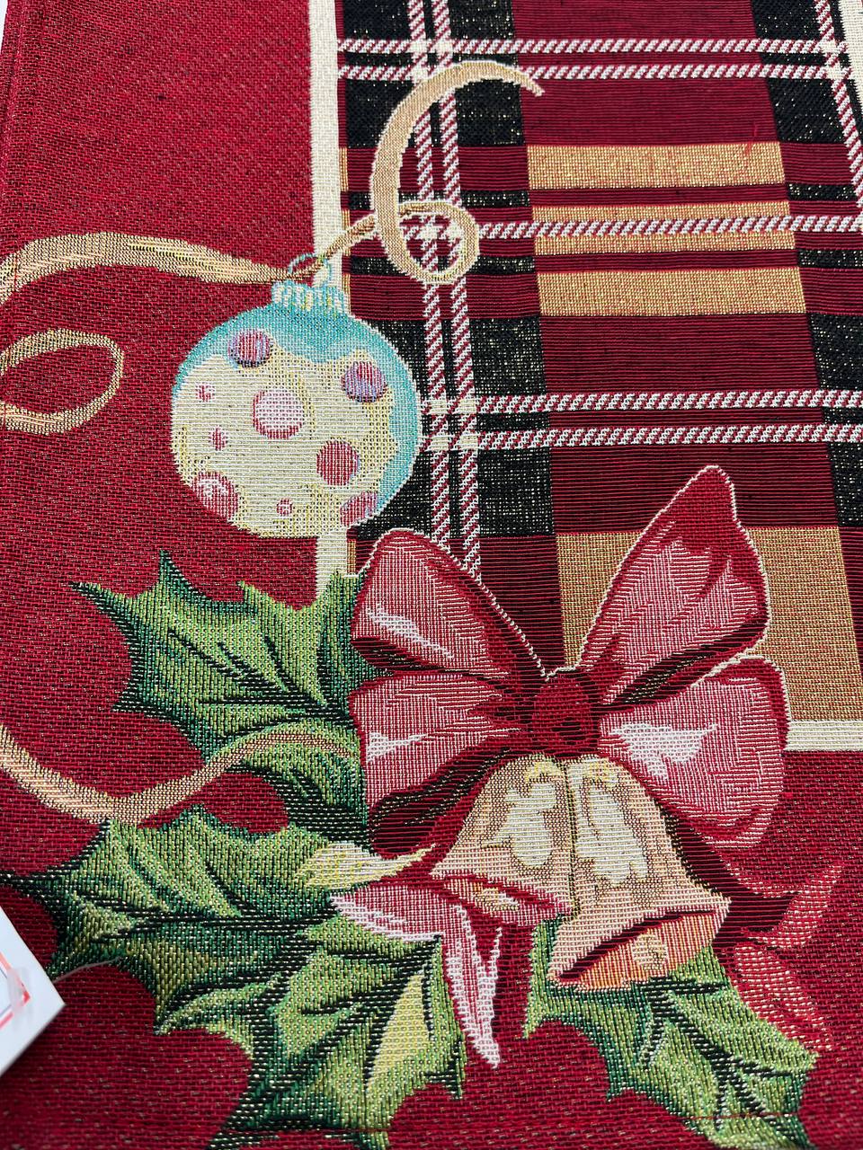 Tovaglia Natale in gobelin Merry Christmas rosso