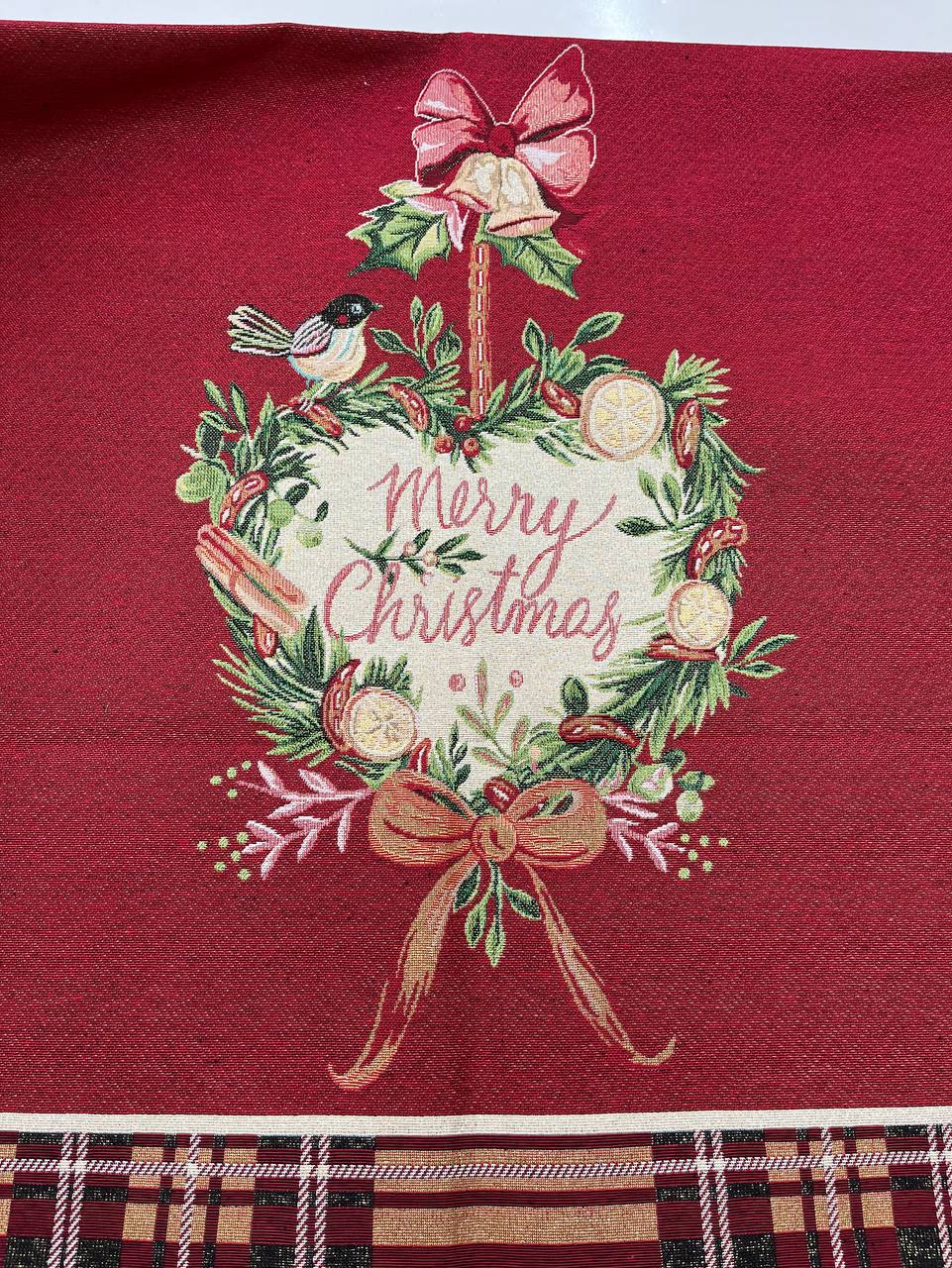 Tovaglia Natale in gobelin Merry Christmas rosso