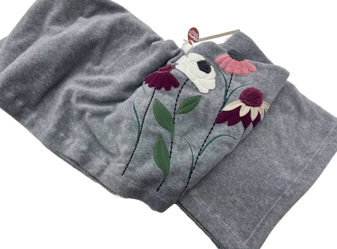 Coperta plaid in pile 160x180cm fiori grigio - Maryplaid