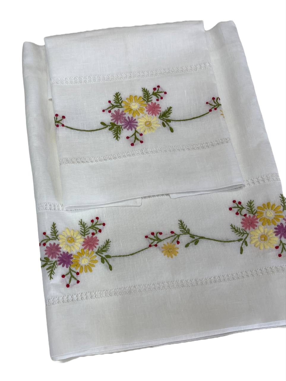 Coppia asciugamani lino ricamo colorato ART. 524