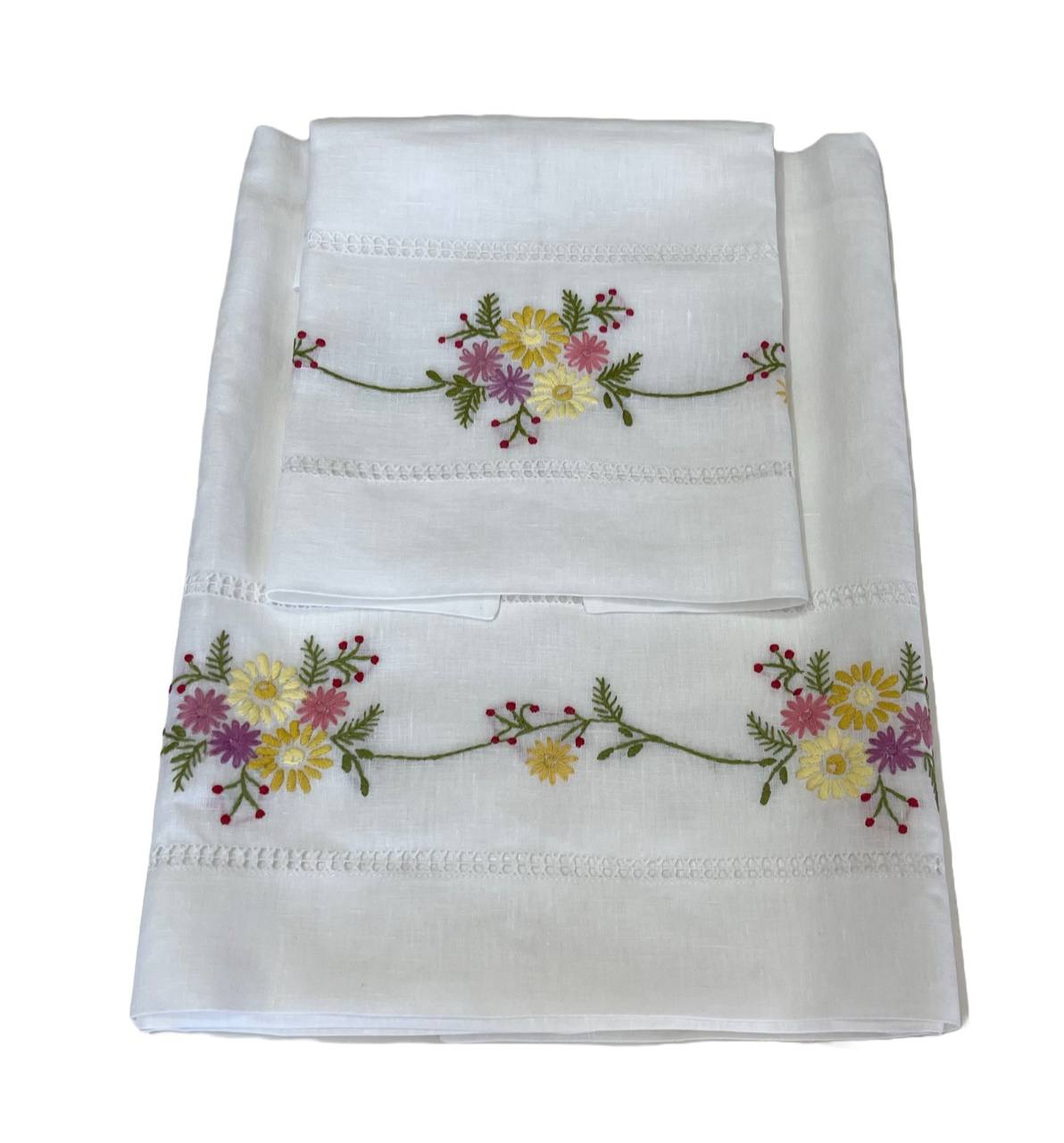 Coppia asciugamani lino ricamo colorato ART. 524