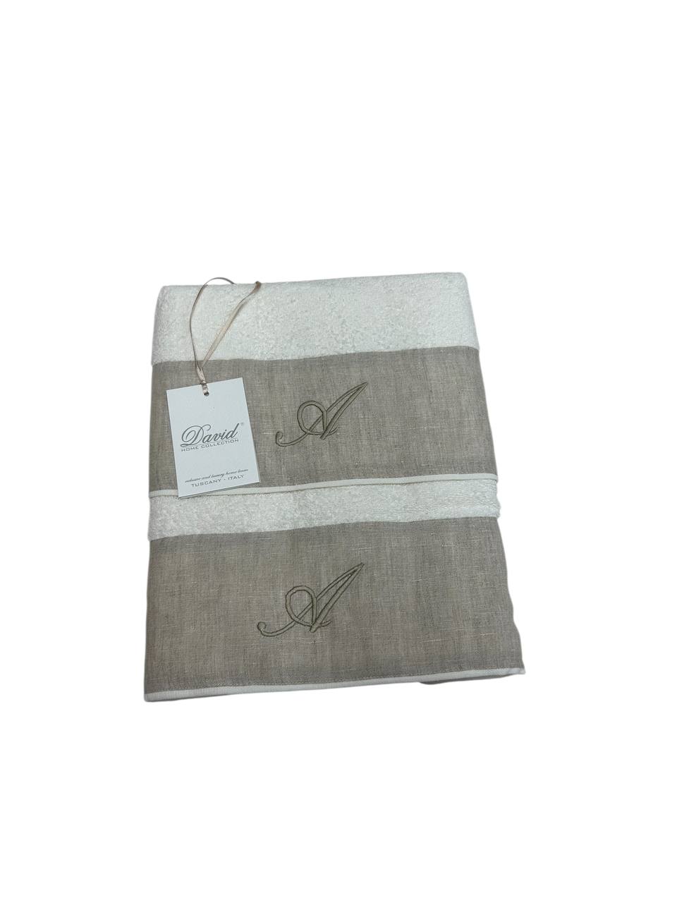 Set asciugamani 1+1 con iniziale ricamata Avorio - David Home