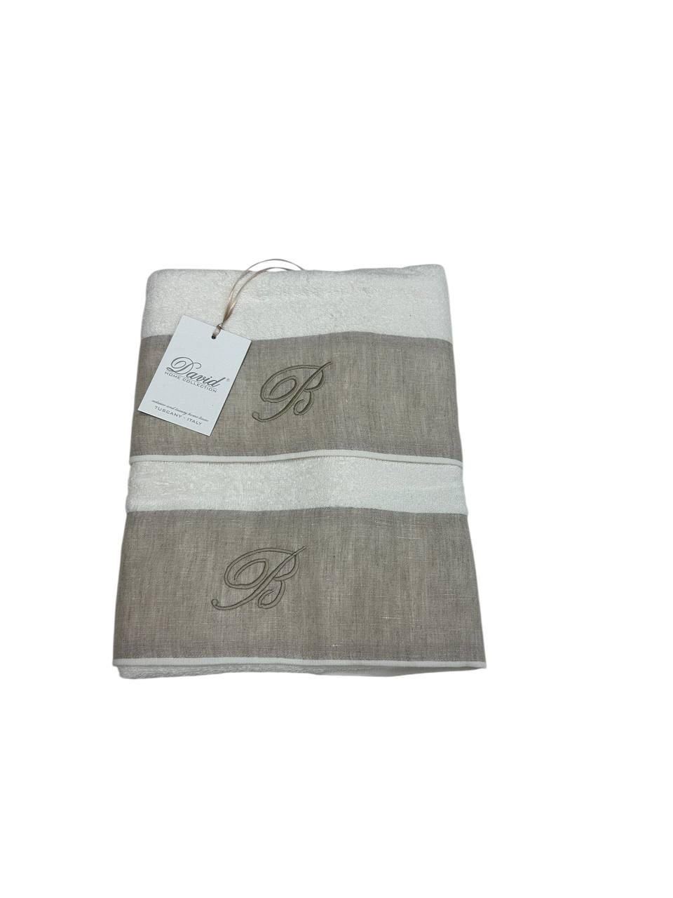 Set asciugamani 1+1 con iniziale ricamata Avorio - David Home