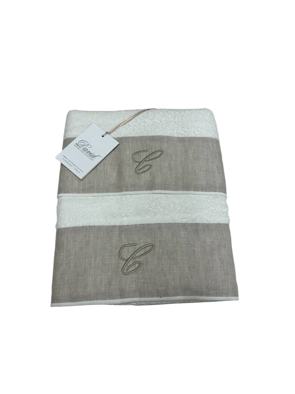 Set asciugamani 1+1 con iniziale ricamata Avorio - David Home