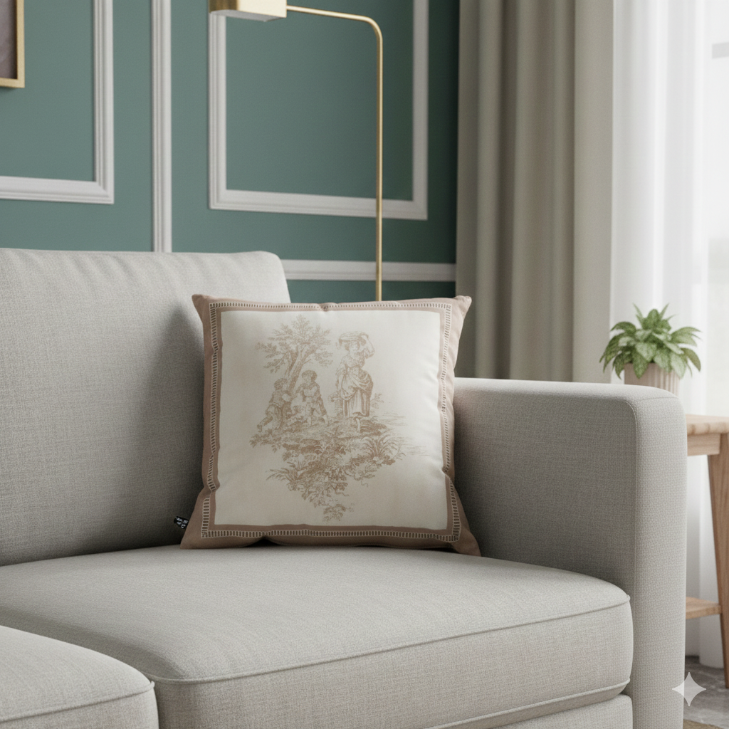 Coppia (2) cuscini arredo 45x45cm velluto Toile de jouy - Reevèr