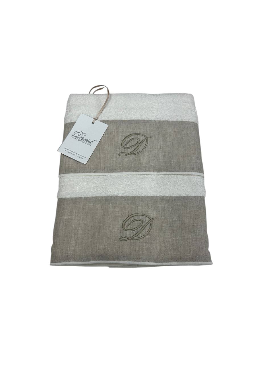 Set asciugamani 1+1 con iniziale ricamata Avorio - David Home