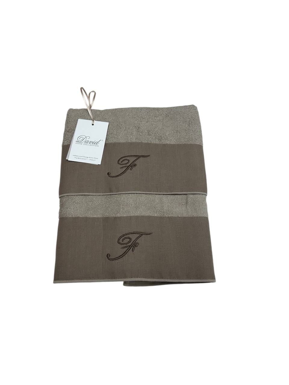 Set asciugamani 1+1 con iniziale ricamata Tortora - David Home