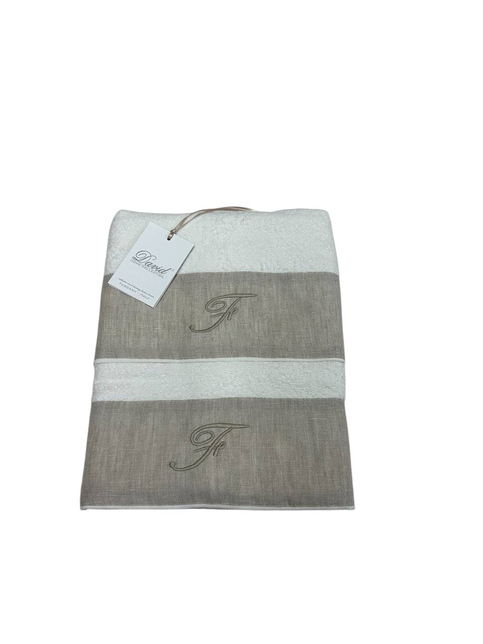 Set asciugamani 1+1 con iniziale ricamata Avorio - David Home
