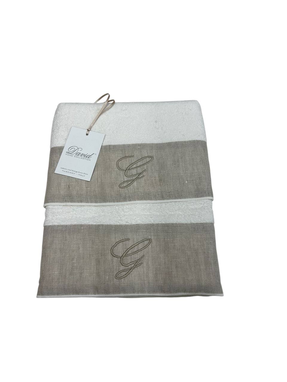 Set asciugamani 1+1 con iniziale ricamata Avorio - David Home