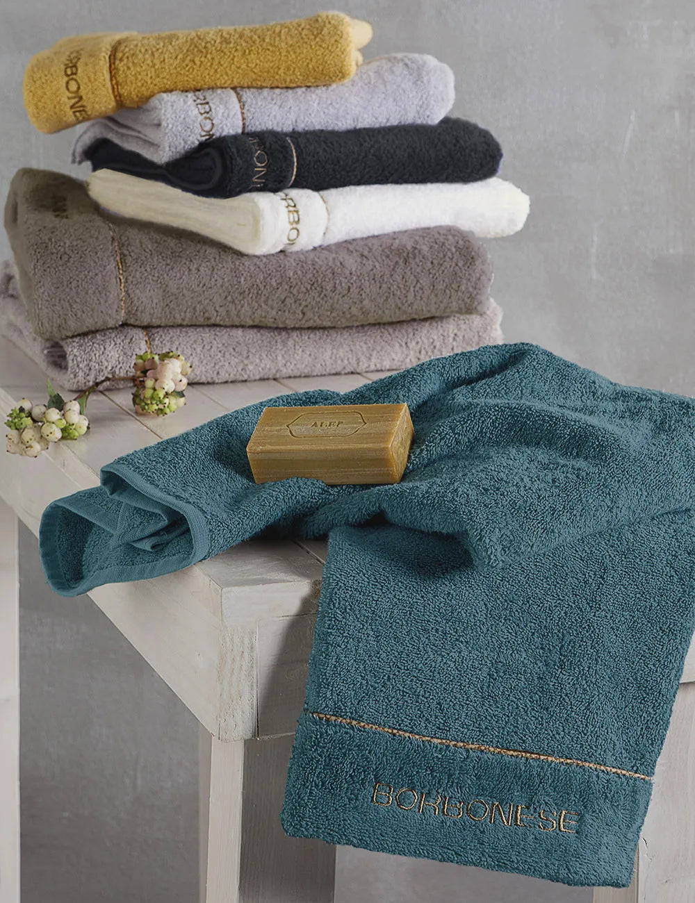 Set 5 pezzi (2 coppie asciugamani + 1 telo doccia) Fine Op  - Borbonese