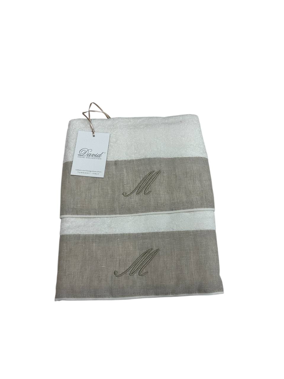 Set asciugamani 1+1 con iniziale ricamata Avorio - David Home