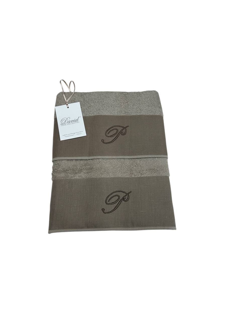 Set asciugamani 1+1 con iniziale ricamata Tortora - David Home