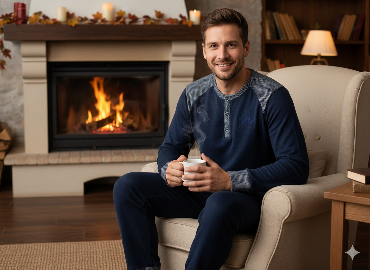 Pigiama uomo in caldo cotone punto Milano Blu - Marina Militare