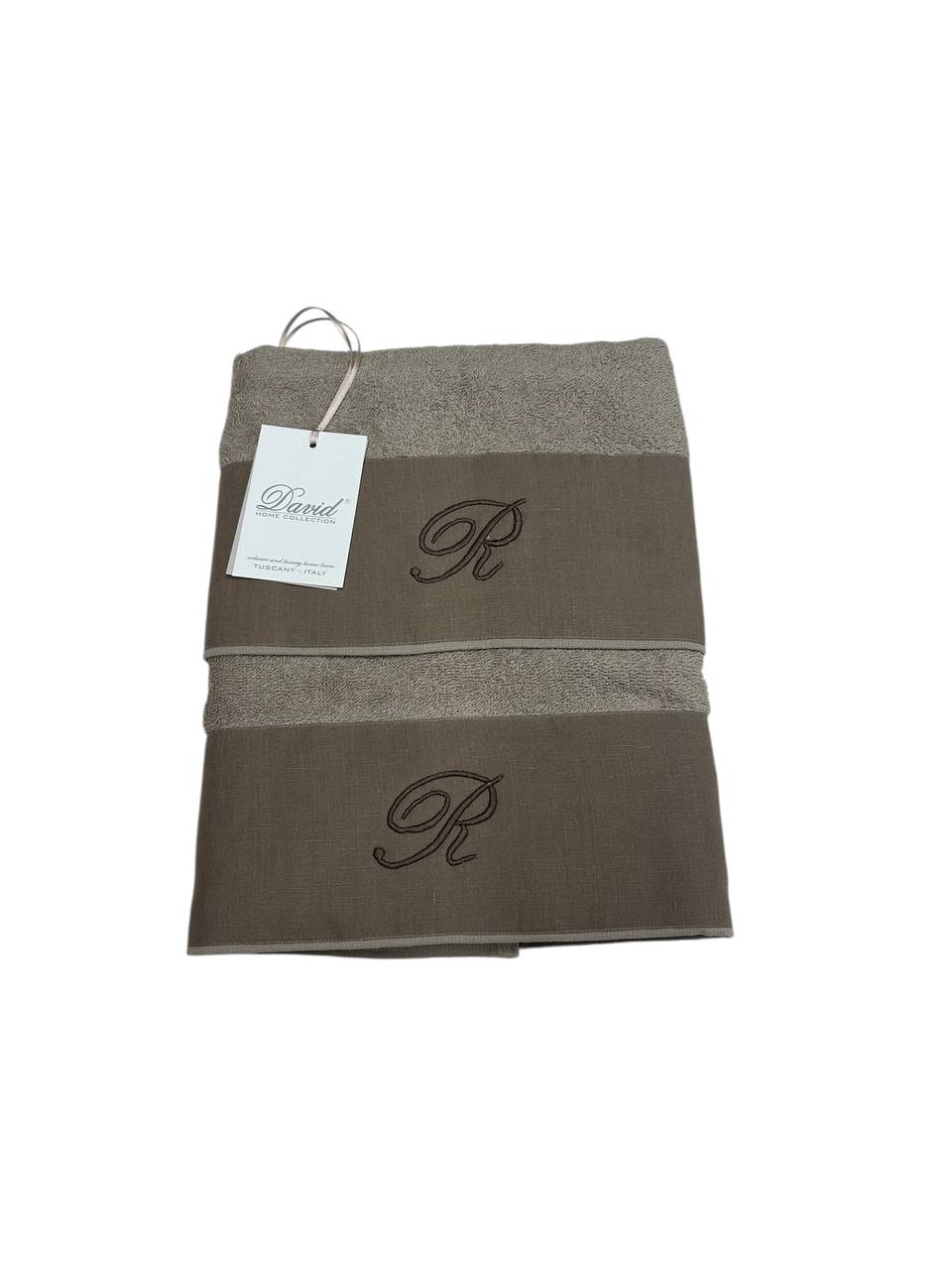 Set asciugamani 1+1 con iniziale ricamata Tortora - David Home