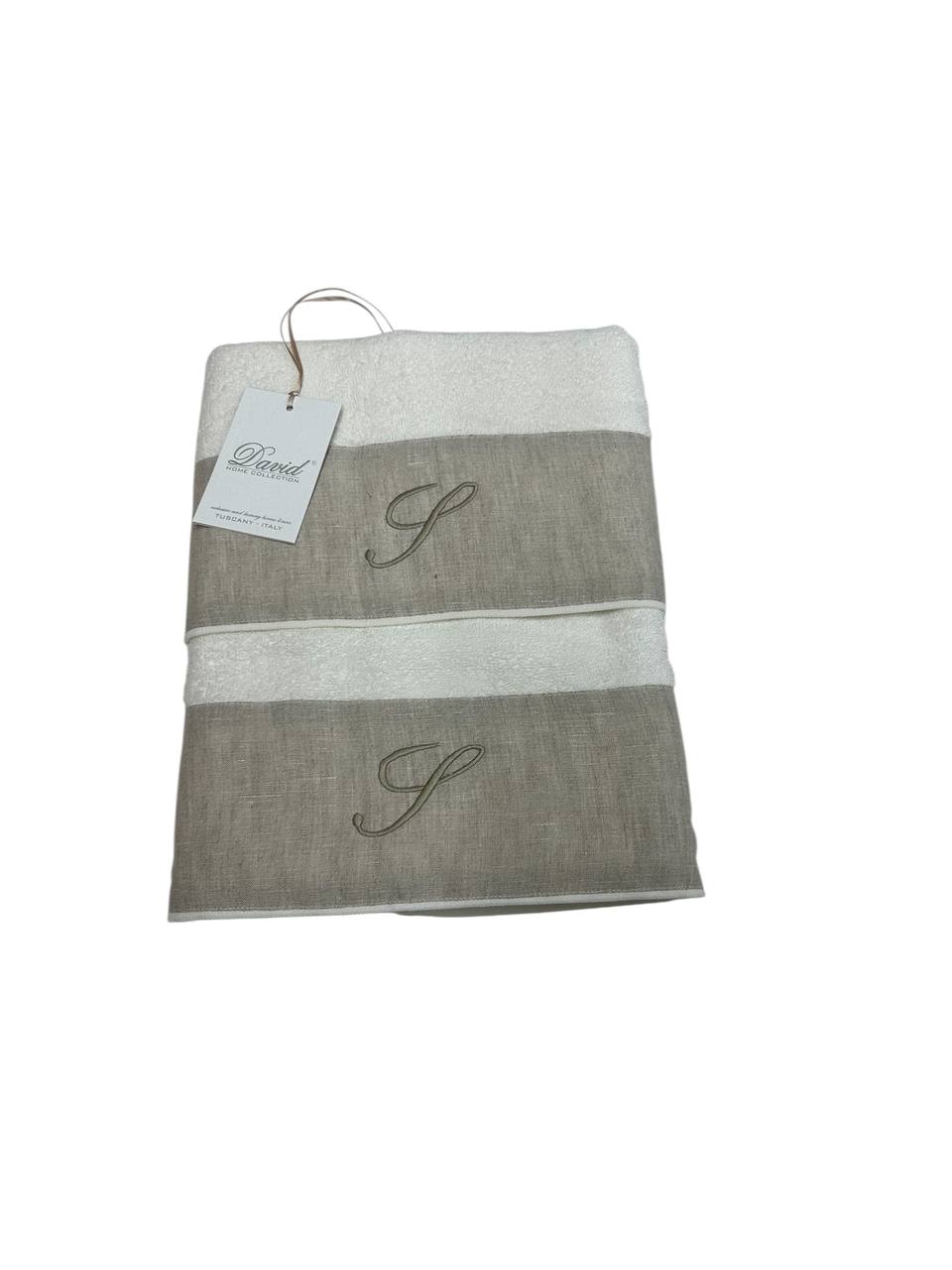 Set asciugamani 1+1 con iniziale ricamata Avorio - David Home