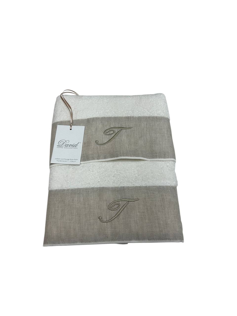 Set asciugamani 1+1 con iniziale ricamata Avorio - David Home