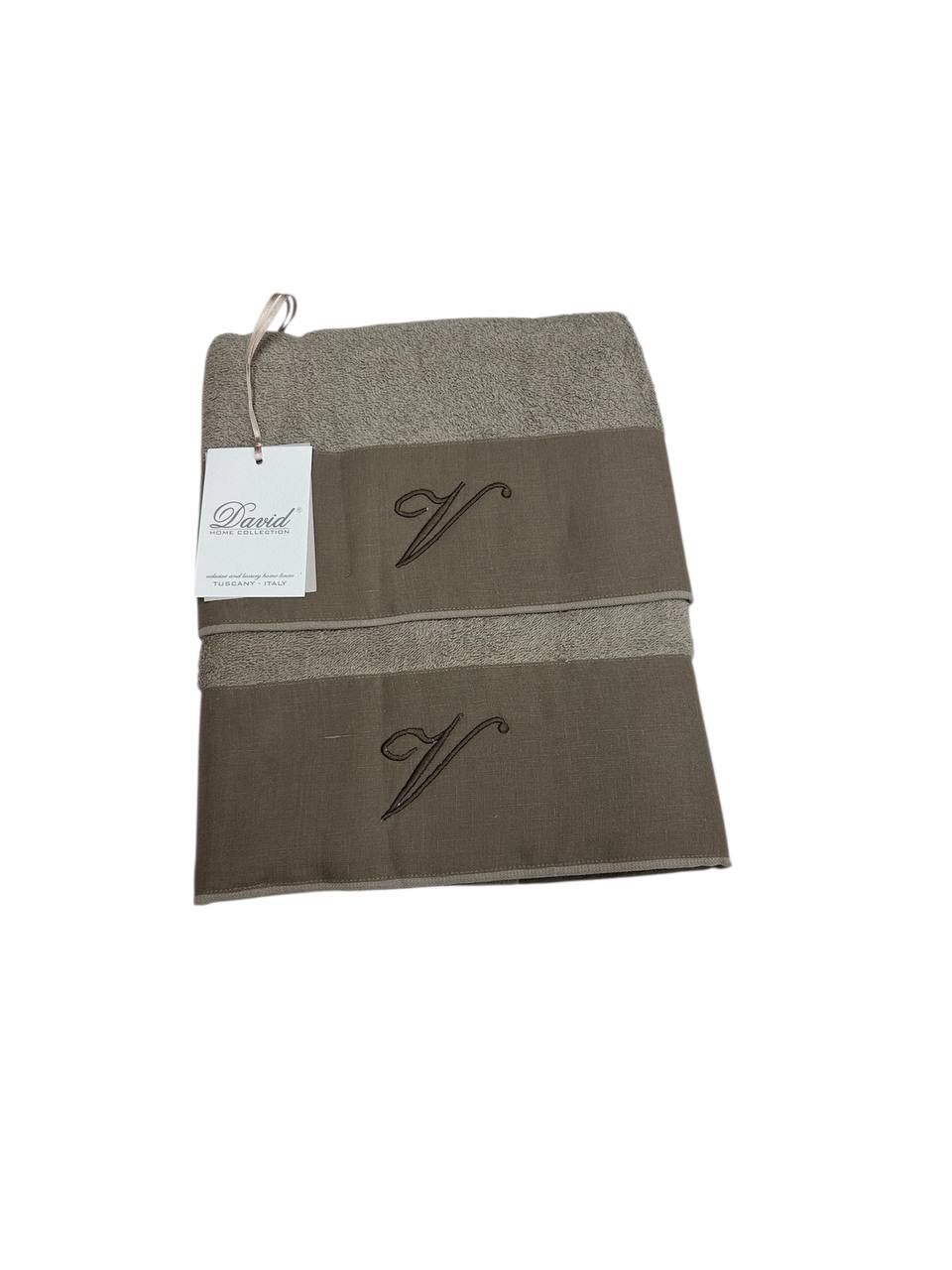 Set asciugamani 1+1 con iniziale ricamata Tortora - David Home