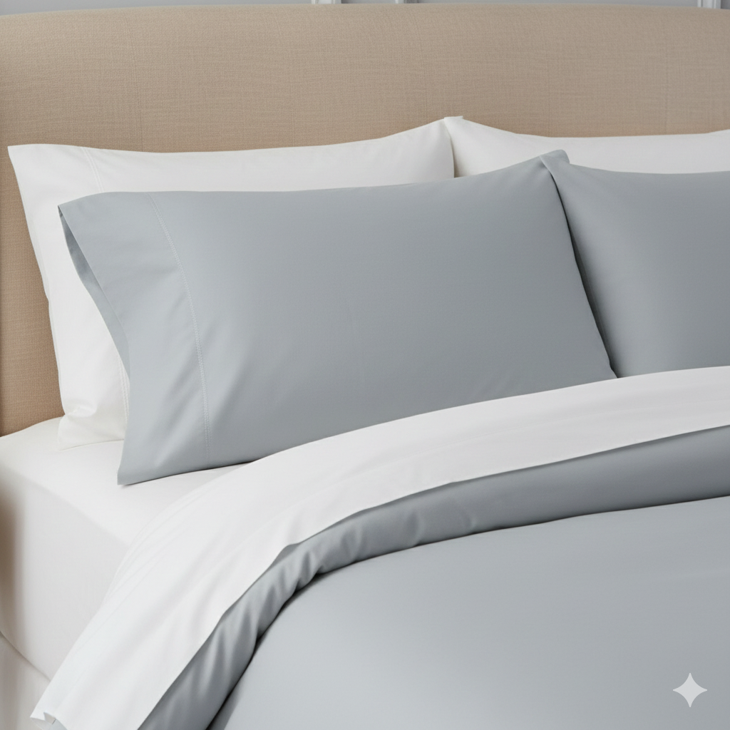 Coppia federe Maine in rasatello di cotone azzurro