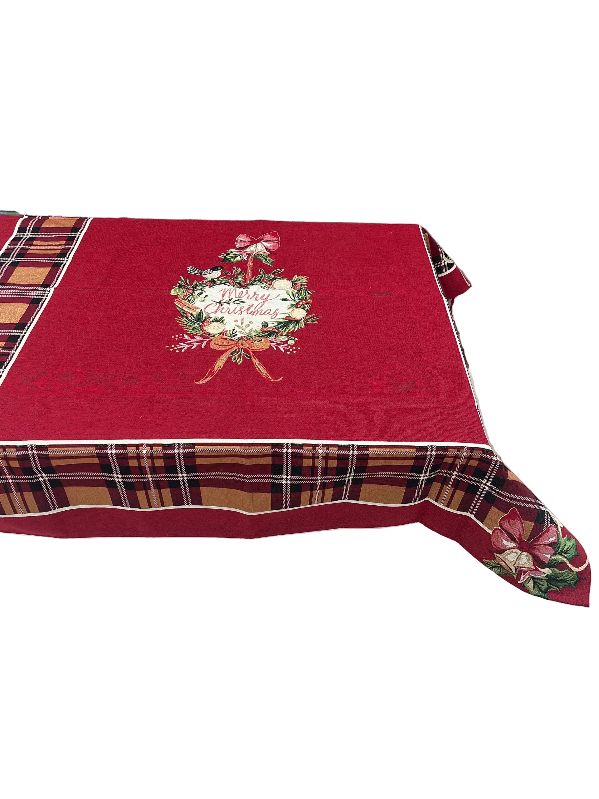Tovaglia Natale in gobelin Merry Christmas rosso